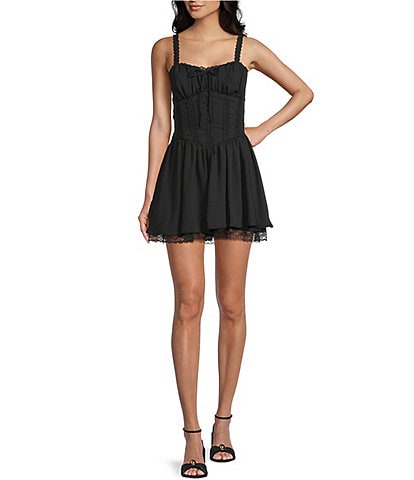 B. Darlin Sweetheart Neck Tie Front Corset Inspired Drop Waist A-Line Dress