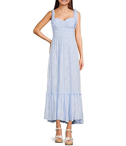 B. Darlin Sweetheart Neck Tie Shoulder Shirred Bustier Ruffle Hem Dress