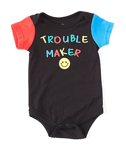 Baby Starters Baby Boys 3-12 Months Short Sleeve #double;Trouble Maker#double; Color Block Bodysuit