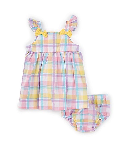 Baby Starters Baby Girls 12-24 Months Flutter Sleeve Plaid Seersucker Fit & Flare Dress