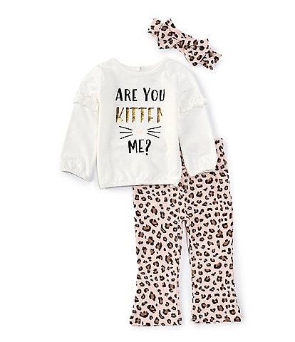 Baby Starters Baby Girls 12-24 Months Long-Sleeve Are You Kitten Jersey Top & Animal-Printed Flare-Leg Leggings Set