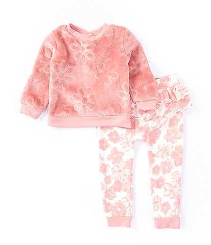 Baby Starters Baby Girls 12-24 Months Long-Sleeve Embossed-Floral Polar Fleece Sweatshirt & Floral-Printed French Terry Pant Set