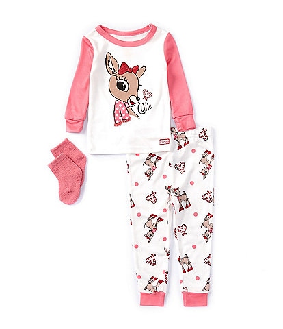 Baby Starters Baby Girls 12-24 Months Long Sleeve Red-Nosed Reindeer Pajama Top & Pajama Pant Set