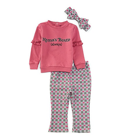 Baby Starters Baby Girls 12-24 Months Long Sleeve Solid French Terry Sweatshirt & Gingham/Heart-Printed French Terry Pant Set