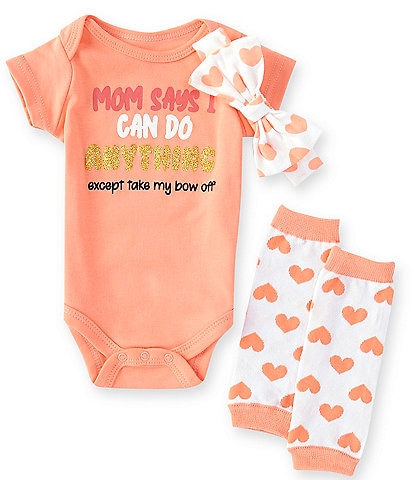 Baby Starters Baby Girls 3-12 Months Short Sleeve #double;Mom Says...#double; Bodysuit, Leg Warmers & Headband 3-Piece Set