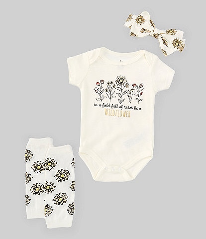 Baby Starters Baby Girls 3-12 Months Short Sleeve Wild Flower Motif Bodysuit