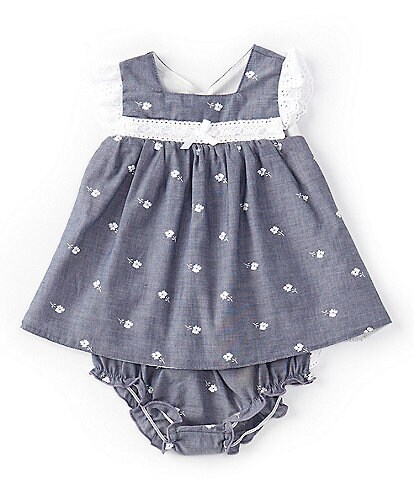 Baby Starters Baby Girls 3-24 Months Flutter-Sleeve Chambray Fit-And-Flare Dress Set