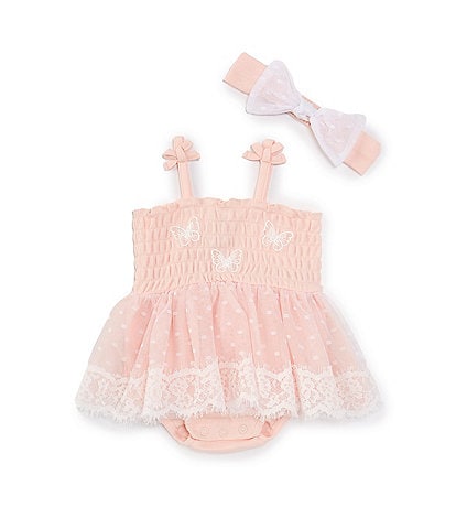 Baby Starters Baby Girls 3-9 Months Butterfly-Appliqued Smocked Bodice/Lace-Trimmed Tulle-Skirted Bodysuit