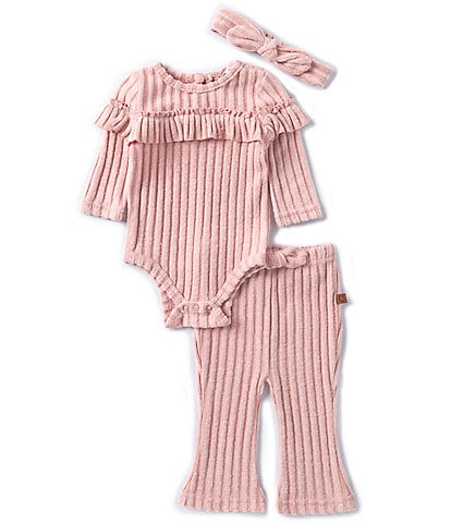 Baby Starters Baby Girls 3-9 Months Long Sleeve Ribbed Bodysuit & Matching Flare Leg Pant Set