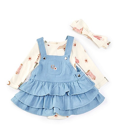 Baby Starters Baby Girls 3-9 Months Sleeveless Denim Jumper Dress & Long Sleeve Western Ranch-Printed Knit Bodysuit Set