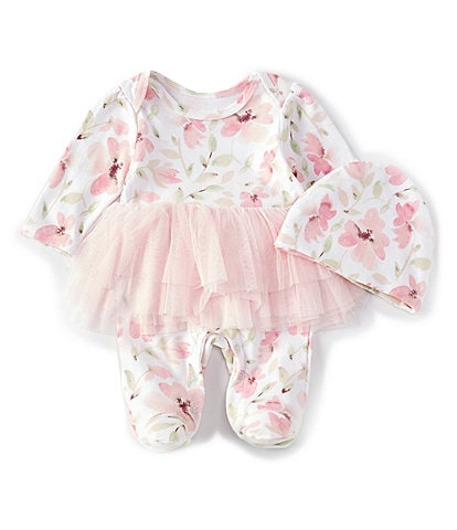 Baby Starters Baby Girls Newborn-9 Months Floral Printed Tutu Footed Coverall