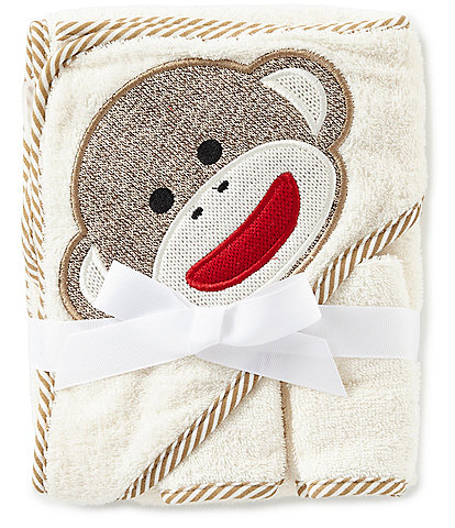 Baby Starters Baby Sock Monkey Appliqued Hooded Terrycloth Towel & Washcloth Set