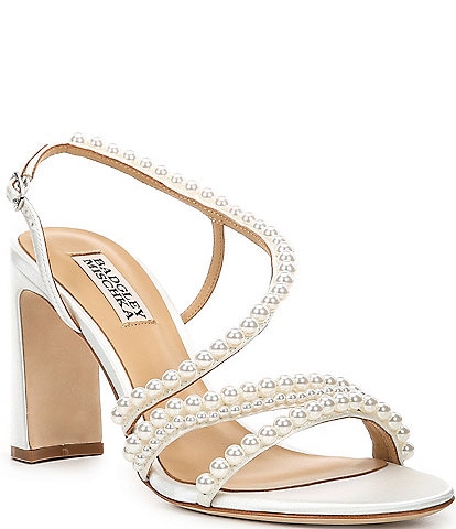 Badgley Mischka Amora Satin Pearl Strappy Dress Sandals