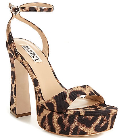 Badgley Mischka Caia Leopard Print Ankle Strap High Heel Platform Dress Sandals