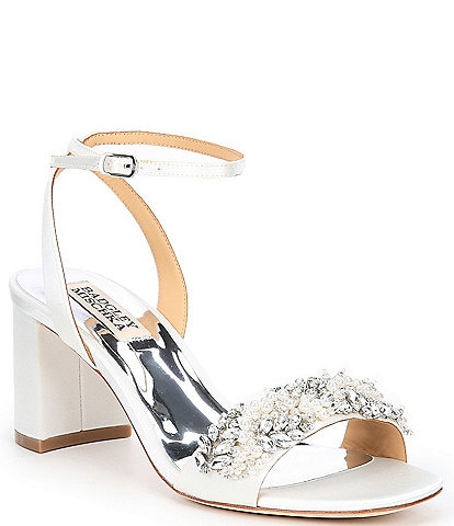 Badgley Mischka Clara Ankle Strap Jewel Embellished Satin Dress Sandals
