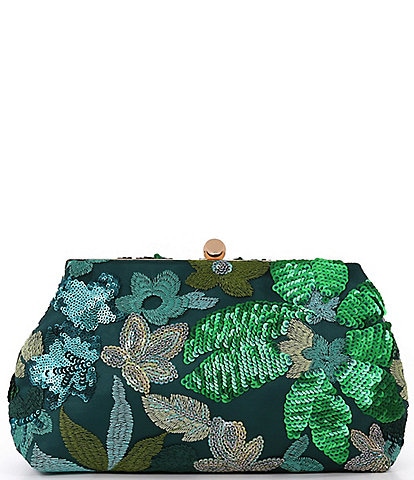 Badgley Mischka Floral Embroidered Sequin Pouch
