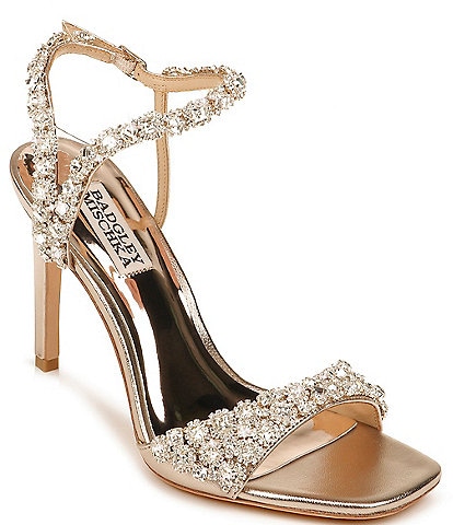 Badgley Mischka Galia Square Toe Crystal Jeweled Dress Sandals