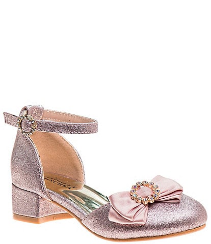Badgley Mischka Girls' Elizabeth Rhinestone Satin Bow Glitter Dress Shoes (Youth)