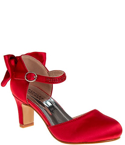 Badgley Mischka Girls' Scarlett Satin Bow Embellished Ankle Strap Pumps (Youth)