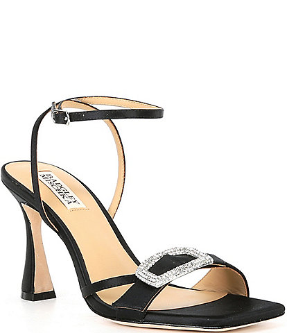 Badgley Mischka Judith Satin Rhinestone Ornament Dress Sandals