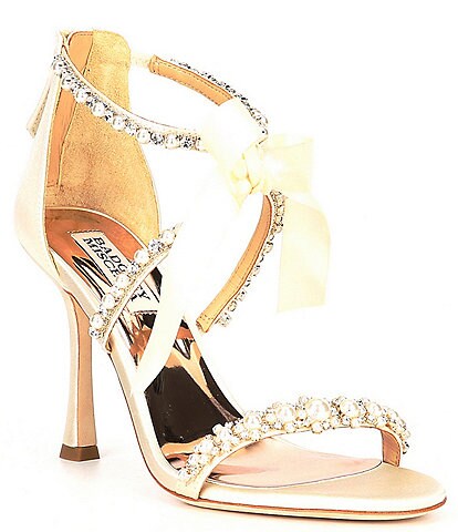 Badgley Mischka Nayeli Rhinestone and Pearl Embellished Strappy Bow Dress Sandals