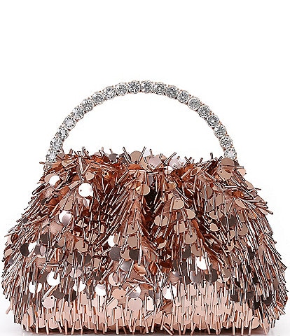 Badgley Mischka Noa Sequin Crystal Handle Pouch Clutch