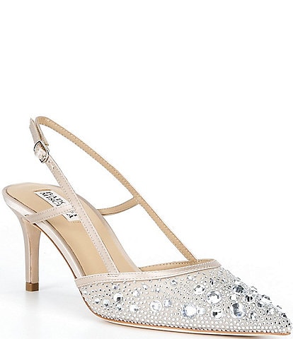 Badgley Mischka Reem Mesh Rhinestone Slingback Stiletto Dress Pumps