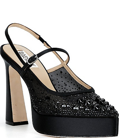 Badgley Mischka Rhylee Rhinestone Embellished Mesh Platform Slingback Pumps