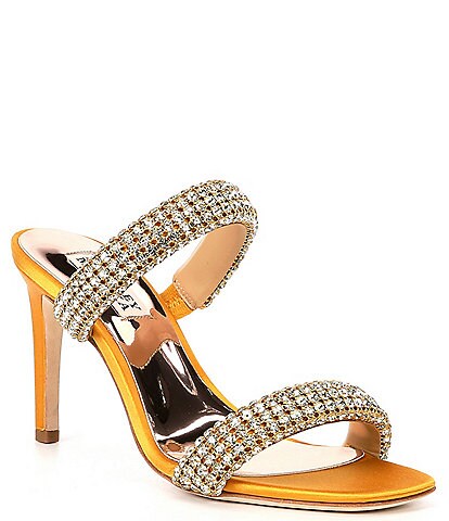 Badgley Mischka Sade Satin Crystal Embellished Slip-On Slide Dress Sandals
