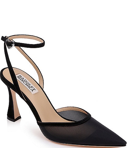 Badgley Mischka Yordan Mesh Ankle Strap Pointed Toe Pumps