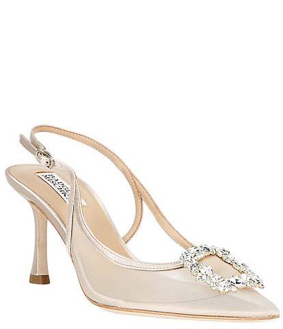 Badgley Mischka Yuta Mesh Embellished Buckle Slingback Pumps