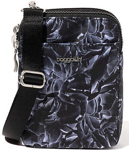 Baggallini Black Divine Rose Modern Take Two RFID Crossbody Bag