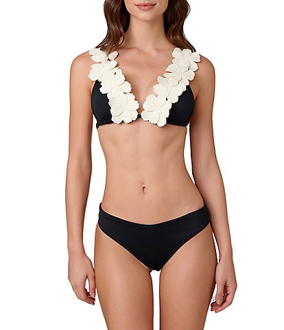 Bahia Maria Federica Flower Triangle Swim Top & Solid Classic Moderate Coverage Hipster Swim Bottom