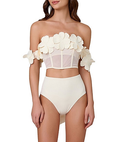 Bahia Maria Jardin De Lu Flower Corset Mesh Swim Top & Solid Moderate Coverage High Waisted Swim Bottom
