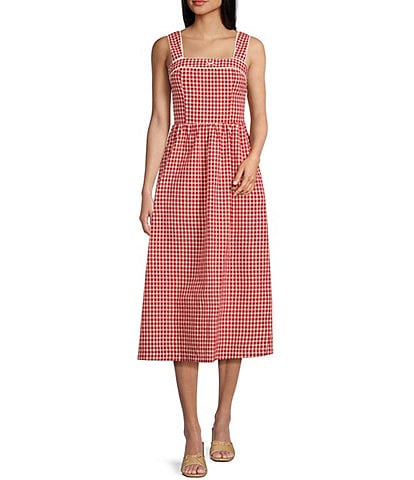 Bailey Rose Gingham Square Neck Midi Dress