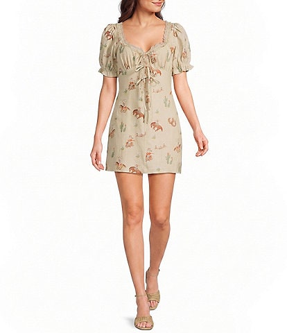 Bailey Rose Western Horse Print Short Sleeve Mini Dress