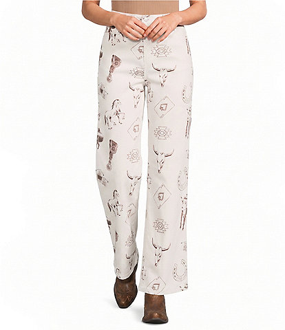 Bailey Rose Western Horseshoe Print Wide Legged Jeans