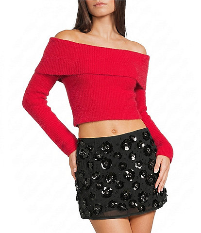  Off-The-Shoulder Long Sleeve Sweater