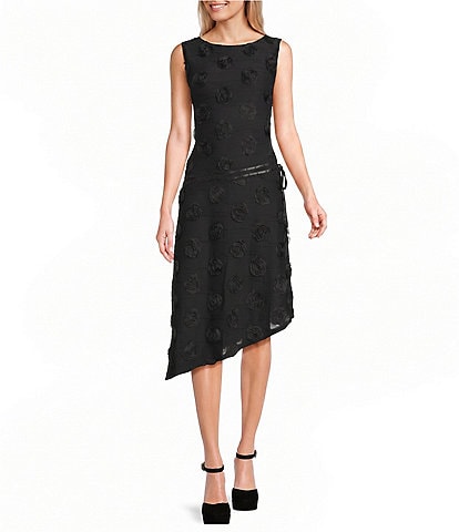 Bailey Rose Rosette Sleeveless Asymmetrical Hem Midi Dress