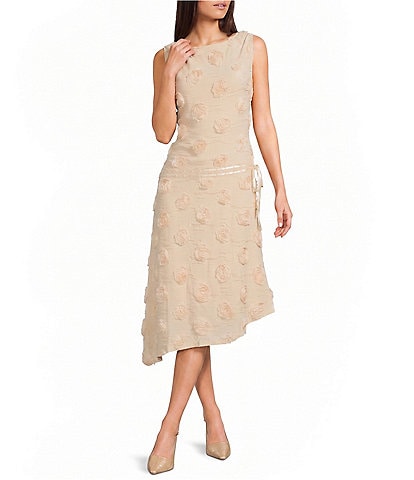 Bailey Rose Rosette Sleeveless Asymmetrical Hem Midi Dress
