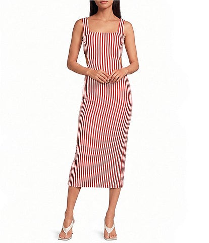 Bailey Rose Stripe Sleeveless Square Neck Open Back Midi Dress