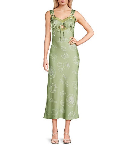 Bailey Rose Sweetheart Neck Pasta Print Midi Dress
