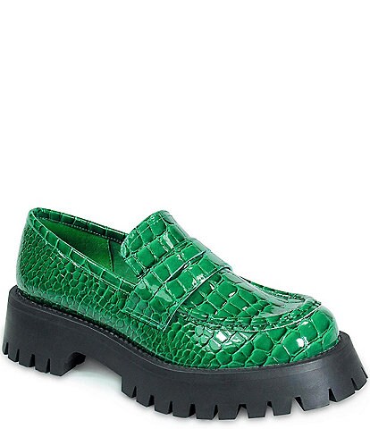 band of the free Lark Crocodile Embossed Chunky Platform Loafers