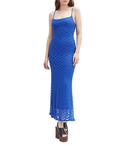 Bardot Adoni Square Neck Textured Floral Mesh Midi Slip Dress