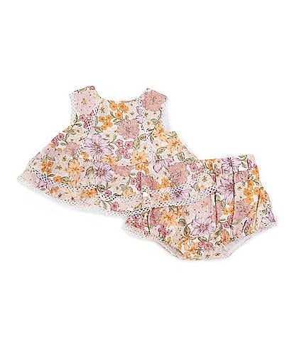 Bardot Baby Girls Newborn-18 Months Ambrosia Cap Sleeve Floral-Print Ruffle-Tier Linen Blend Dress & Bloomer Set