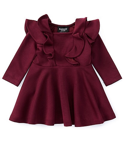 Bardot Baby Girls Newborn-18 Months Long Sleeve Peyton Frill Ponte Fit & Flare Dress