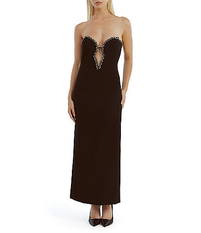 Bardot Eleni Diamante Plunge Sweetheart Neck Strapless Sleeveless Midi Dress