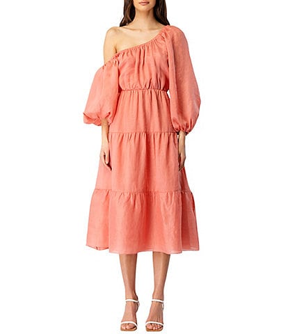 Bardot Gianna Off-the-Shoulder Gathered Long Puff Sleeve Midi Dress