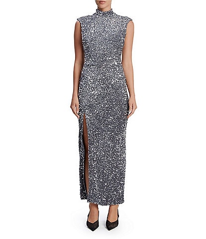 Bardot Kelso Mock Neck Sleeveless Velvet Sequin Column Maxi Dress