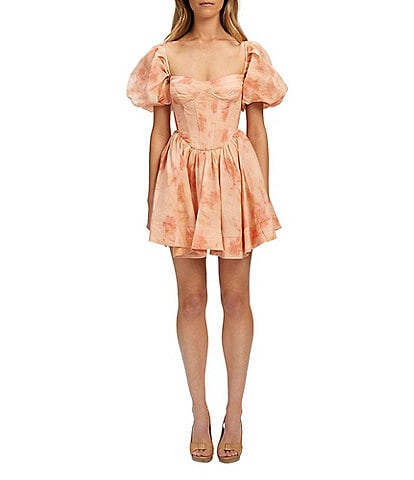 Bardot Kiah Floral Print Sweetheart Neck Short Puffed Sleeve Mini Dress